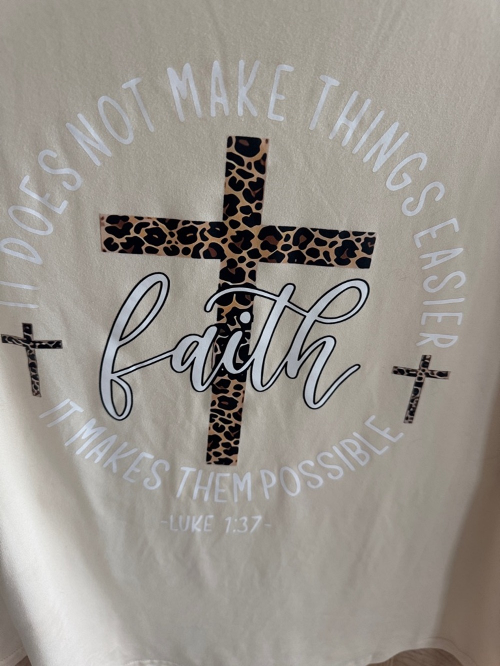 Faith Graphic Long Sleeve Top - Cream with Leopard Cross never worn, too big - Picture 2 of 3